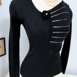 $5.00! Black Sweater Rhinestone Accents Ribbed Knit
